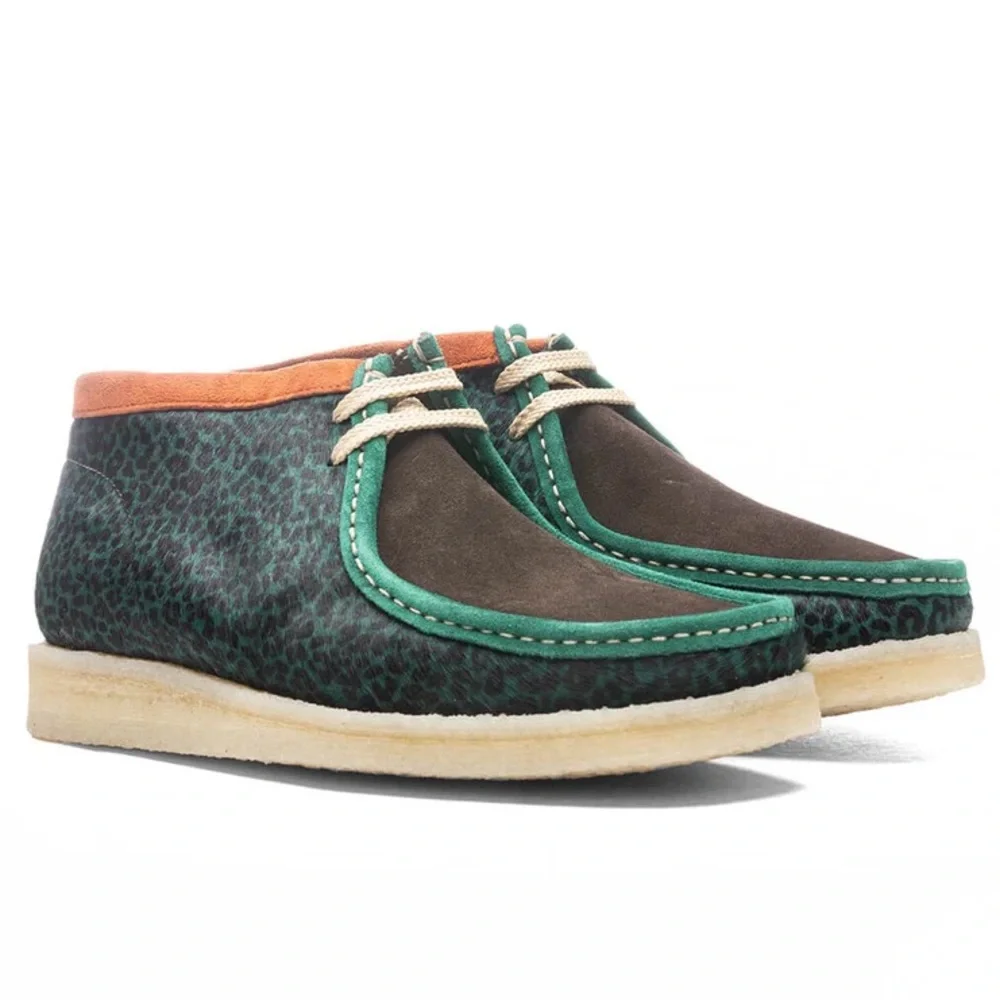EUC Feature x Padmore Barnes P404‎ Pony Hair Suede Moccasin Boot Green Cheetah